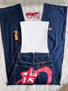 Glimmora Y2K Grunge Union Jack Print Tube Top, Retro Streetwear Sexy Cropped Strapless Bandeau Millennium Babe Strapless Cropped Top Streetwear Union Jack Print Cropped Bralette Top, Punk Festival Sexy Eye-Catching Strapless Top - Multicolor - View 2