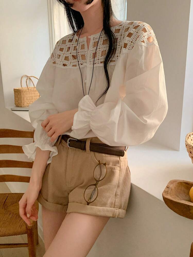 Women's Round Neck Single-Breasted Casual Versatile Daily Wear Shirt