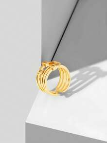 MOTF PREMIUM 18K镀金多层方形简约白钻戒指 - 金黃色 - 查看 4