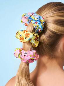 SpongeBob SquarePants | SHEIN 3 chiếc dây buộc tóc in hình hoạt hình dễ thương với màu sắc kẹo ngọt, thích hợp dùng ở nhà hoặc đi chơi, đặc biệt là cho kiểu tóc đuôi ngựa cao. - Nhiều màu - Xem 2