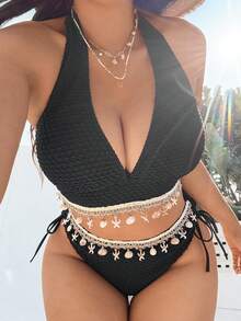 Swim Vcay Bộ đồ bơi cỡ lớn có mặt dây chuyền trang trí - màu đen - Xem 1