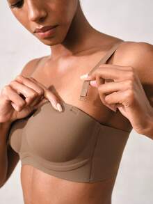 1pc Women's Bra With 3-Row Hook & Removable Straps - Coffee Brown - View 4