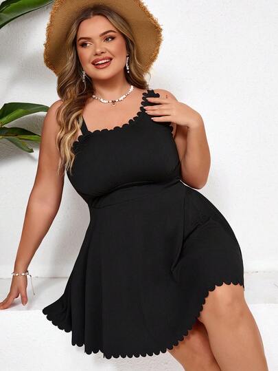 SHEIN CURVE+ Conjunto de tankini de dos piezas con volantes florales para mujer de talla grande para vacaciones de verano