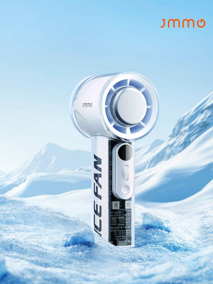 JMMO Portable Handheld Fan With Digital Display, USB Rechargeable Mini Personal Fan, 3000mAh Battery, High Speed Cooling For Travel/Camping/Outdoor - White - View 1
