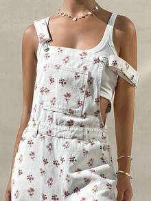 Livesso Ditsy Floral Fitted Women Denim Jumpsuit - White - View 9