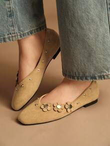 Rosivie Zapatos planos con decoración floral y punta cuadrada para mujer - Albaricoque - Ver 11
