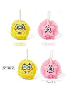 SpongeBob SquarePants | SHEIN 1/2pc Cartoon Sponge, Bath Sponge, Ultra-Soft Foaming Net, For Bathing, Comes With A Hanging Rope - Multicolor - View 3