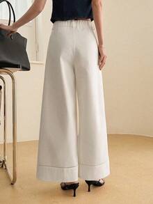 DAZY Pantalones rectos de cintura alta y plisados, estilo casual de ciudad para mujer - Blanco - Ver 5