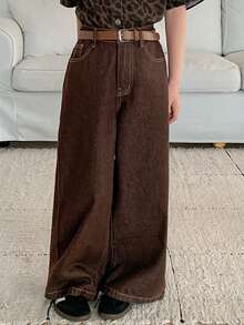 Dazy Kids Tween Girls' Embroidered Pocket Design Denim Jeans - Brown - View 4