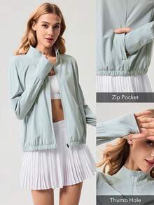 OutZeal Chaqueta protectora solar para mujer, chaqueta de gimnasio con protección UV, toque fresco, cuello alto y cremallera para exteriores - Gris - Ver 5