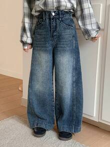 Dazy Kids Quần jeans ống rộng có túi, dáng suông, đa năng dành cho bé gái tuổi teen. - Màu xanh lam - Xem 5