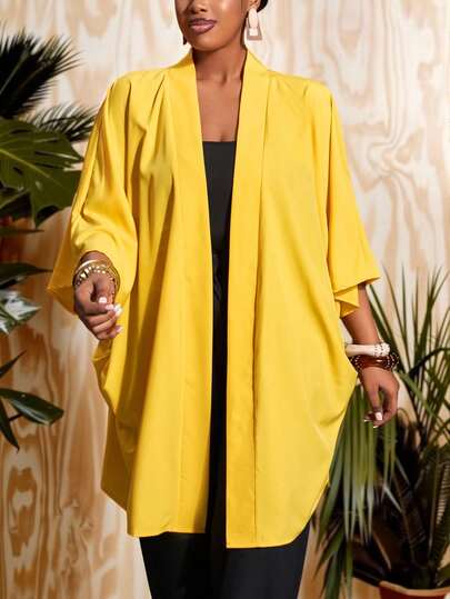 Veslaya 2026 Spring/Summer Plus Size Women's New Music Festival, Easter, Western, Nomadic, Birthday Party, Graduation, College, Student, Daily Casual, Basic, Leisure, Vacation, Cruise Travel, Beach, Sunbathing, Viral Hit, Streetwear, Wedding Guest Boho, Commute, Brunch, Airport, Party, Holiday Outing, Elegant Gala, Dance, Casual, High-End Elegant Yellow Short Sleeve Midi Draped Lightweight Cardigan