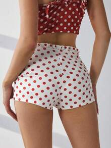HautHeat Women's Polka Dot Print Drawstring Pajama Shorts - Red - View 2