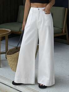 DAZY Women's Casual All White Wide-Leg Jeans, Spring/Summer,Wedding Vacation Guest Dress Women - White - View 3