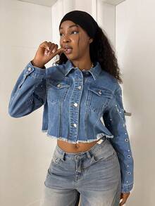 StreetHx Women's Y2K Fashion Casual Street Style Rivet Denim Jacket - Medium Wash - View 1
