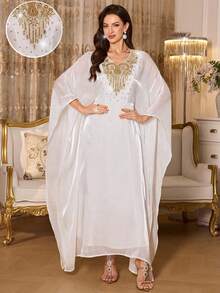 SHEIN Elenzya Women's Elegant Embellished Collar Solid Color Shiny Sequin Dress - White - View 1