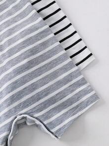 2pcs/Set Baby Boy/Girl Casual Striped Contrast Color Romper Set, Suitable For Spring & Summer - Multicolor - View 6