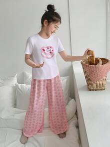 DAZY Tween Girls' Letter Print Short Sleeve T-Shirt And Pants Loungewear Set Summer - White - View 5