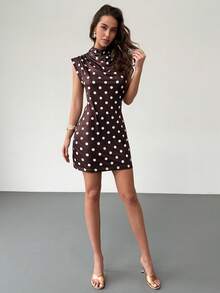 RiviMae 新款时尚优雅修身波点连衣裙 - 棕色 - 查看 3