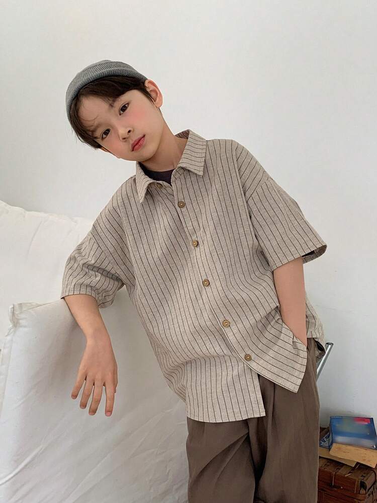 Tween Boy Casual Striped Short Sleeve Shirt, Summer