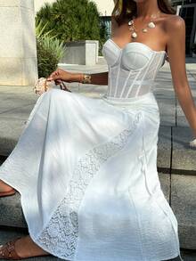 DAZY Chân váy ren ghép mảnh dành cho nữ - trắng - Xem 6