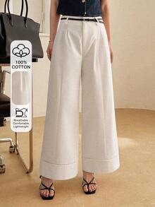 DAZY Pantalones rectos de cintura alta y plisados, estilo casual de ciudad para mujer - Blanco - Ver 1