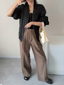 FRIFUL Women's Casual Polka Dot Print Jacket, Spring/Autumn - Black - View 2