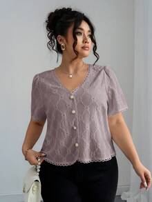 Elenzga 女士优雅波西米亚风V领休闲短袖杏色衬衫，适合夏季外出穿着 - 藕粉色 - 查看 5