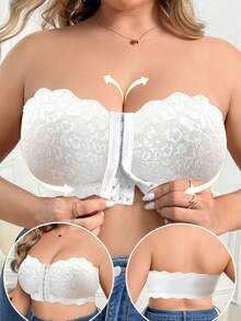 SHEIN 1 件大码蕾丝拼接前扣无钢圈抹胸文胸 - 白色 - 查看 1