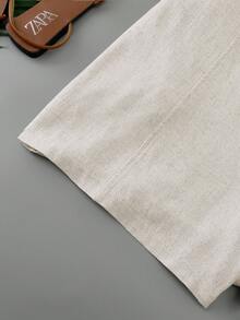 Trelyra Bộ đồ thường ngày dành cho nữ: áo hai dây xếp ly thắt nút vai màu trơn và quần short. - Màu Khaki - Xem 6