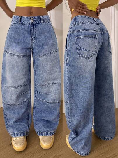 StreetHx Women's Casual Washed Curved Leg Jeans