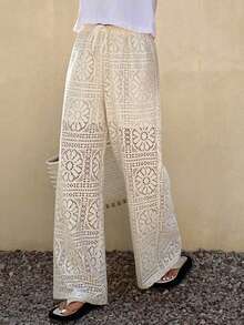 Livesso Women's Drawstring Waist Casual Versatile Daily Wear Wide Leg Pants - White - View 6