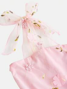 SHEIN Pitira Đầm lưới thêu hoa thanh lịch dành cho bé gái tuổi teen, thích hợp cho mùa hè. - Hồng - Xem 4