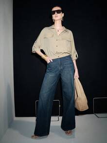 Lumivelle Women's Elegant Commuter Textured Mid-Sleeve Shirt, Summer - Khaki - View 6