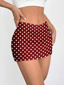 Comfortcana 两件套休闲简约日常百搭性感派对机场装，黑色复古红白波点印花图案，舒适贴身，适合春夏穿着 - 彩色 - 查看 4