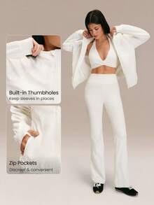 GLOWMODE Áo khoác thể thao dài tay cổ đứng thấm hút mồ hôi, nhanh khô, có túi ẩn và lỗ xỏ ngón tay, thích hợp mặc hàng ngày. - trắng - Xem 4