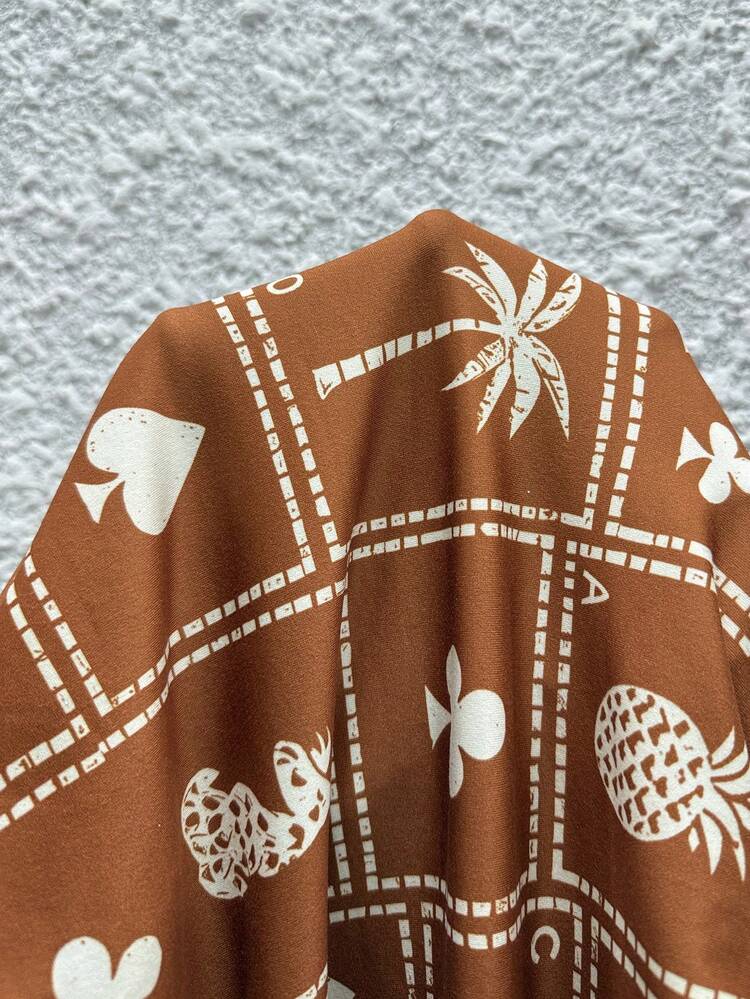 Plus Size Women's Summer Casual Vacation Country  Round Neck Coconut Tree & Pineapple Print Floral Print Casual Versatile Daily Wear Floral Print Tank Top Vest,Summer Holiday,Spring Break Outfits ,Vacation Outfits Women ,Holiday Outfits For Women,Going Out Outfits,2026 New Clothes,Simple And Fashionable For Everyday Wear,Brown Top,Beach Outfits For Women ,Casual Vacation Boho Top,