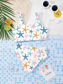 SHEIN Bộ đồ bơi tối giản màu trắng kem dành cho bé gái, gồm áo hai dây và bikini tam giác, thích hợp cho bơi lội, spa, hồ bơi, khu nghỉ dưỡng trên đảo và bãi biển. - Nhiều màu - Xem 2