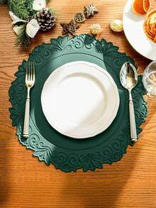 1件/6件装加厚复古花卉皮革餐垫，可水洗圆形隔热垫，适用于餐厅、酒店、家庭 - 綠色 - 查看 2