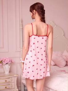 Bonmuse 蕾絲修邊心形印花背心睡衣 - 粉色 - 查看 2