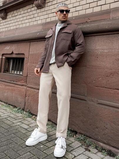 Artur Kramer 男士纯色时尚简约前扣翻领衬衫式外套