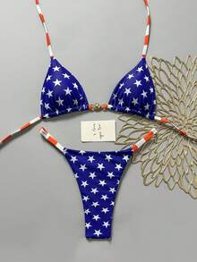 Swim Mod 女士美国国旗印花露背三角比基尼套装，褶皱丁字裤泳装，独立日海滩装扮，春夏美国比基尼两件套，一口价，女士泳装，Zestiva泳装，Yummy Control泳装，美国国旗泳装，美国泳装 - 彩色 - 查看 6