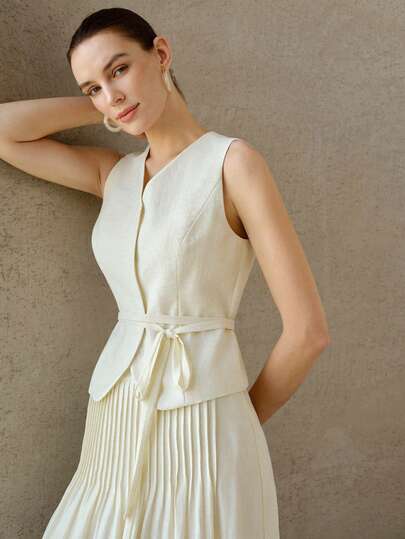 MOTF PREMIUM BELTED V NECK SLEEVELESS BLAZER