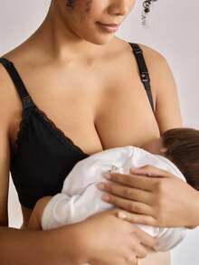 BloomMama Maternity Contrast Lace Comfortable Wire-Free Bra - Multicolor - View 3