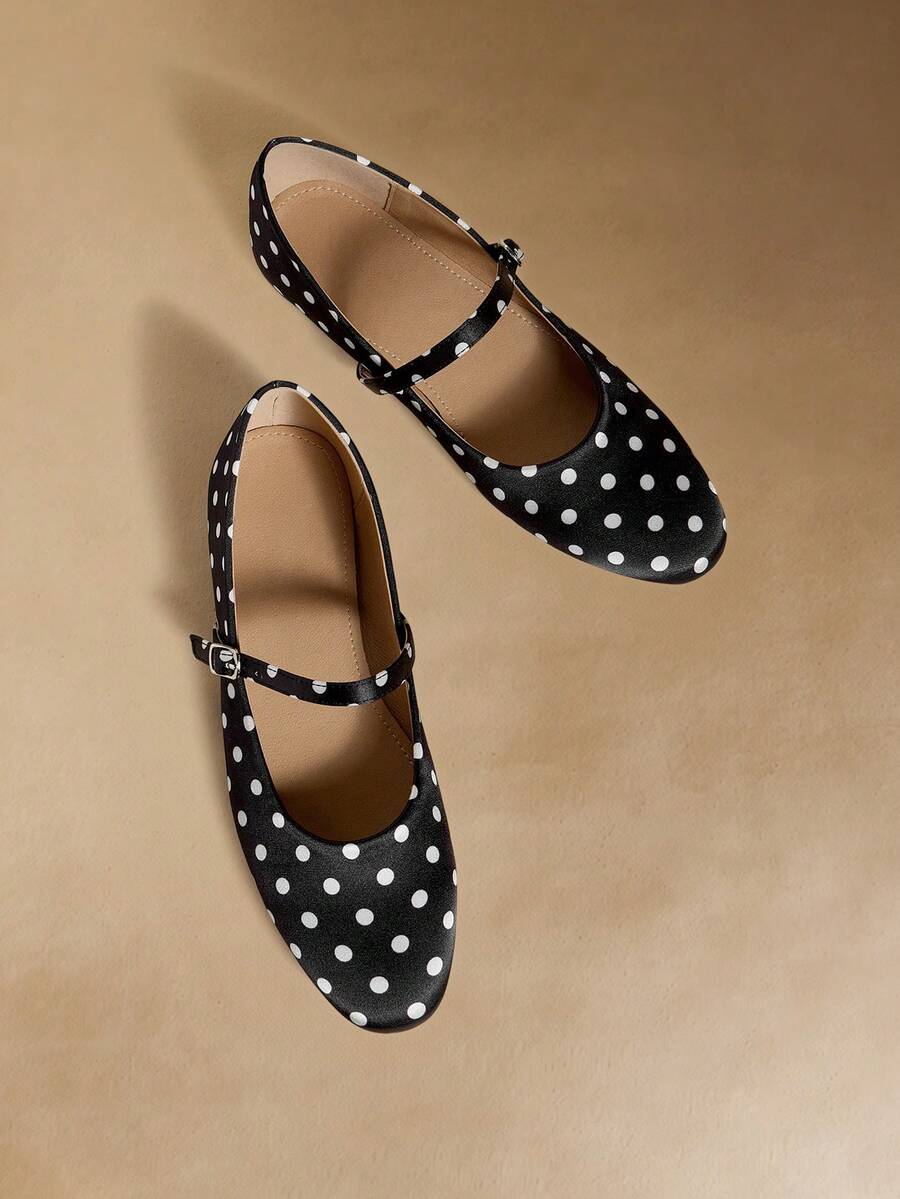 Rosivie 女士休闲百搭通勤简约搭扣平底鞋 情人节 - 黑與白 - 查看 1