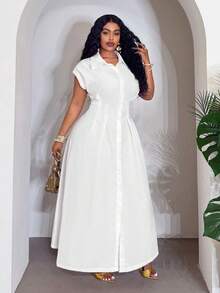 Slaydiva Đầm trắng thắt eo phong cách thanh lịch thường ngày size lớn, mùa hè tốt nghiệp kỳ nghỉ - trắng - Xem 6