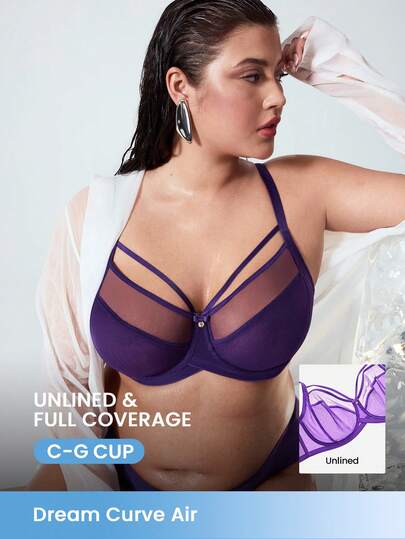 LUVLETTE Plus Dream Curve Air Purple Unlined Full Coverage Side Support Airy Mesh Basic Breezy Comfort Minimizer Bra