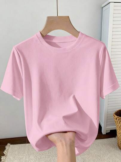 Resyla Women's Solid Color Casual Versatile Round Neck Short Sleeve T-Shirt