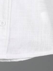 Áo sơ mi dài tay cài cúc kiểu quý ông màu trắng cho bé trai, chất liệu vải dệt sợi cotton pha tre, cổ áo thiết kế cổ điển, 5 cúc trắng phía trước, logo cầu thủ polo thêu ở ngực trái, thích hợp cho các hoạt động thường ngày, nghỉ lễ, dã ngoại, có thể phối cùng áo vest và quần tây. - trắng - Xem 7