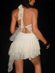 Sirith Women's Fashion New Lace Knit Casual Commute & Date Versatile Shorts - Apricot - View 2